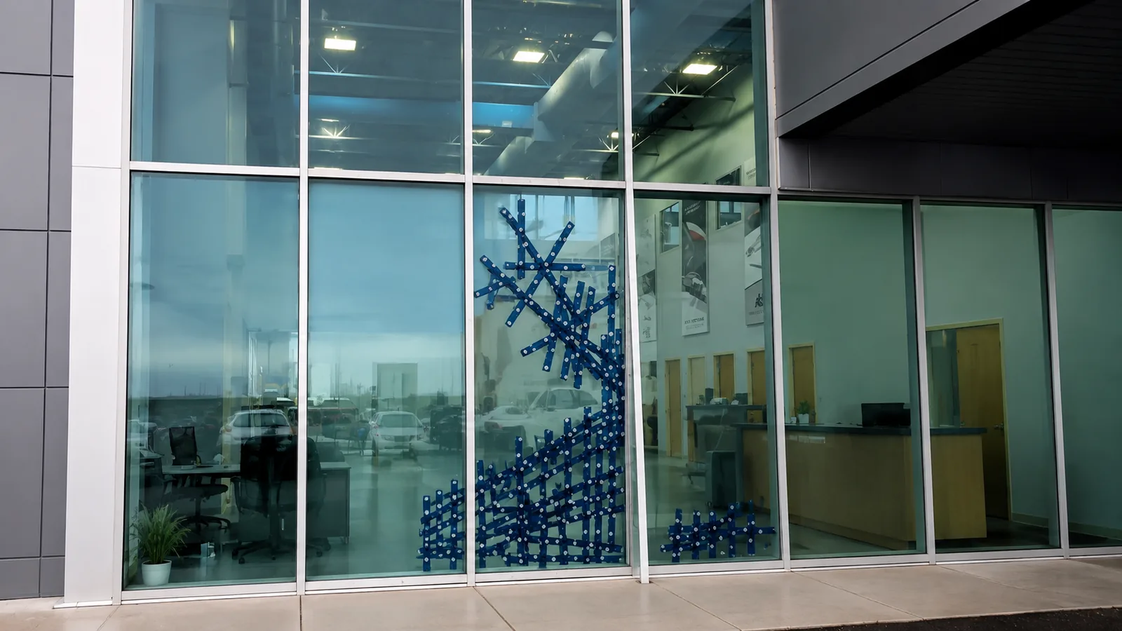 Finished commercial storefront glazing